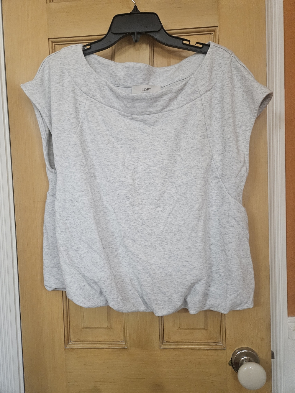 LOFT Heather Light Gray Cap Sleeve Bubble Hem Top